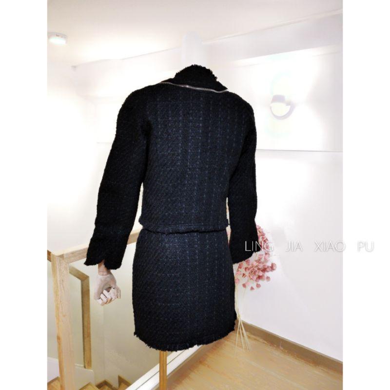 Set dạ tweed đen kéo khóa