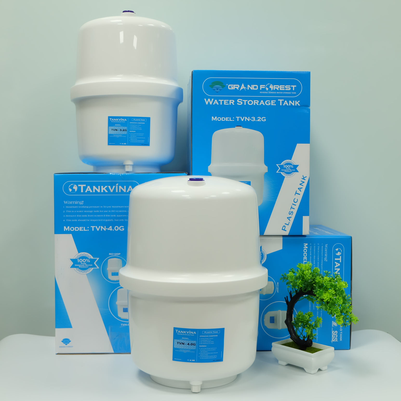 Bình áp máy lọc nước RO Tankvina 4G (10L), bao gồm van xả áp, van bảo vệ, cho tất cả máy lọc nước, Hàng chính hãng