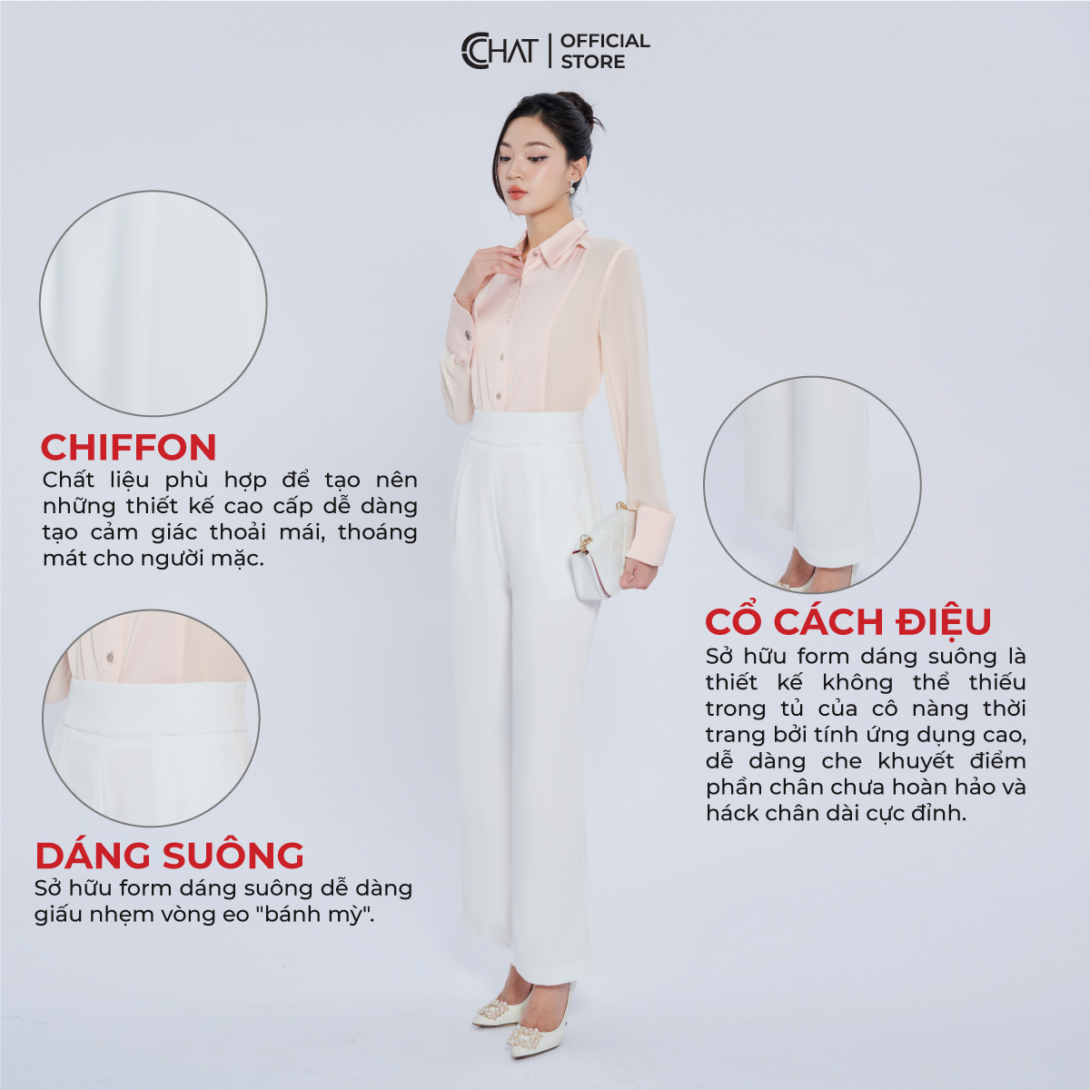 Áo Sơ Mi Nữ Cổ Kiểu Dáng Suông Chất Voan Cao Cấp Bay Bổng 53FDV8019ST