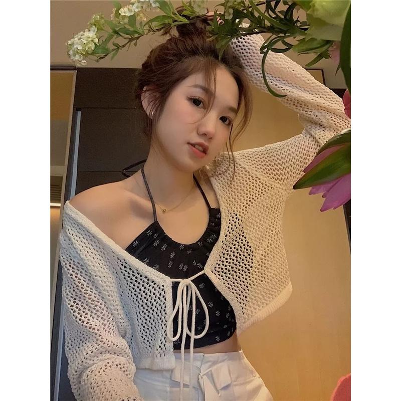 MS678 Áo khoác cardigan lưới buộc dây mix váy áo cá tính