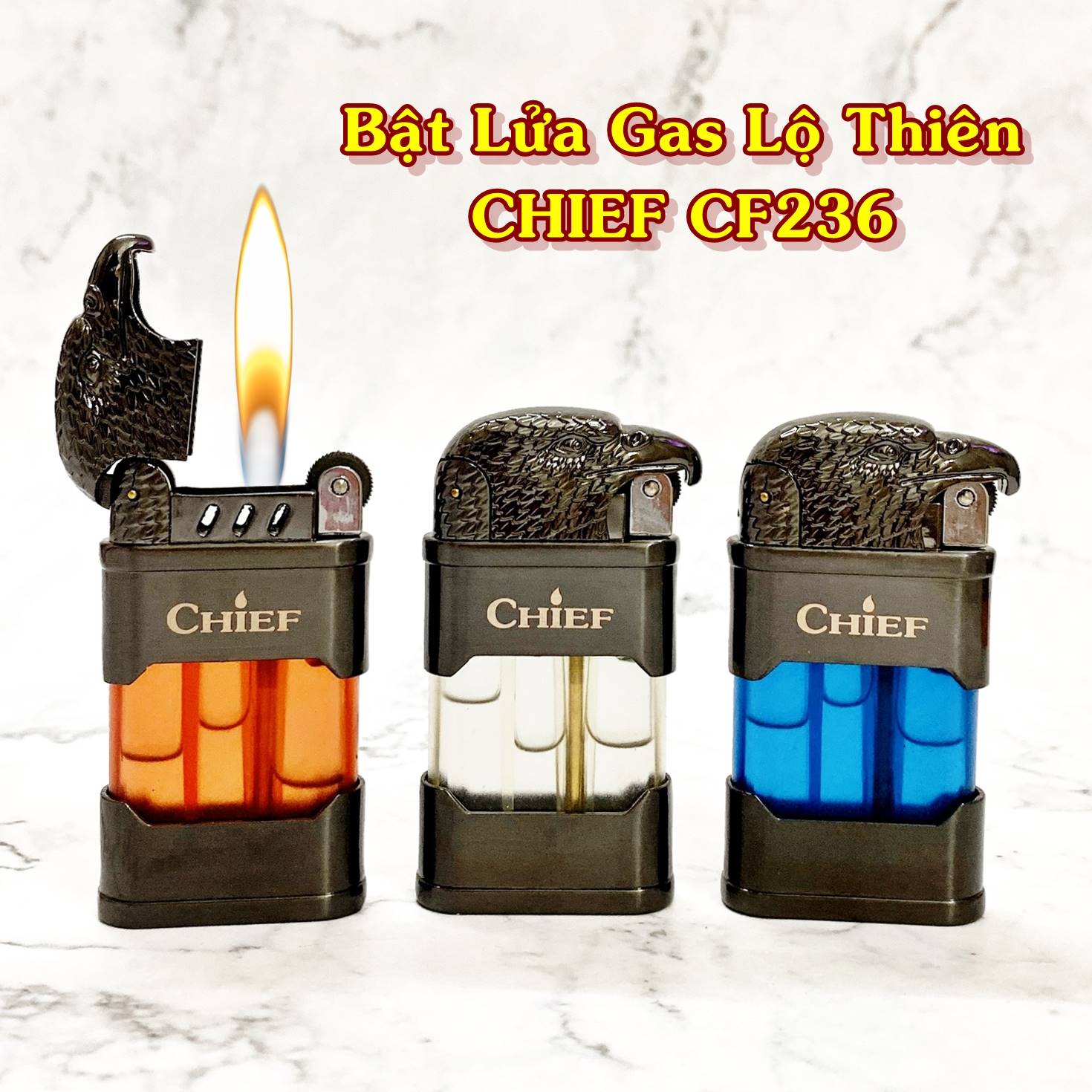 Hộp quẹt bật lửa gas lộ thiên Chief CF236 hình đầu đại bàng - (xài gas)