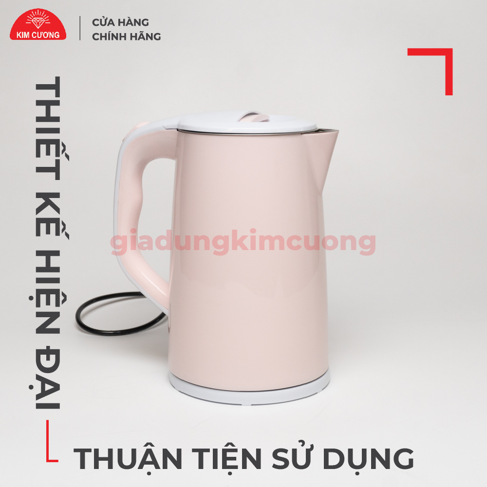 Ấm Đun Siêu Tốc 2.2 Lít Kim Cương - Nhựa Inox 2 Lớp - Hàng Chính Hãng