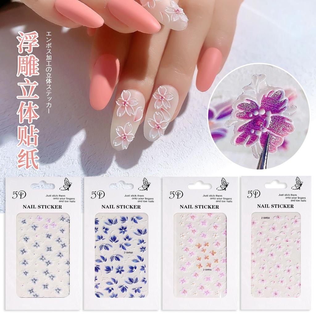 Sticker gắn dán đính móng hoa lá nail 3 chiều nổi 5D , decal hình dán hoa nail trang trí móng cao cấp