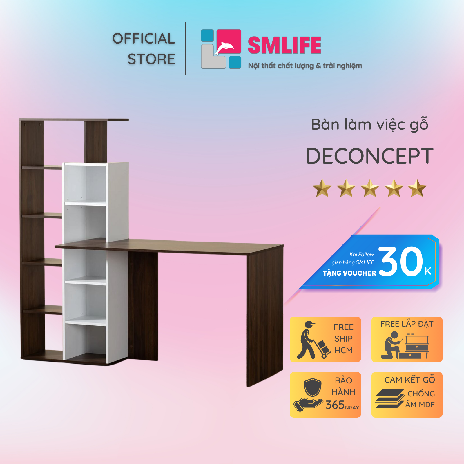 Bàn Học Cho Bé Bằng Gỗ Kiểu Dáng Nhỏ Gọn SMLIFE Deconcept