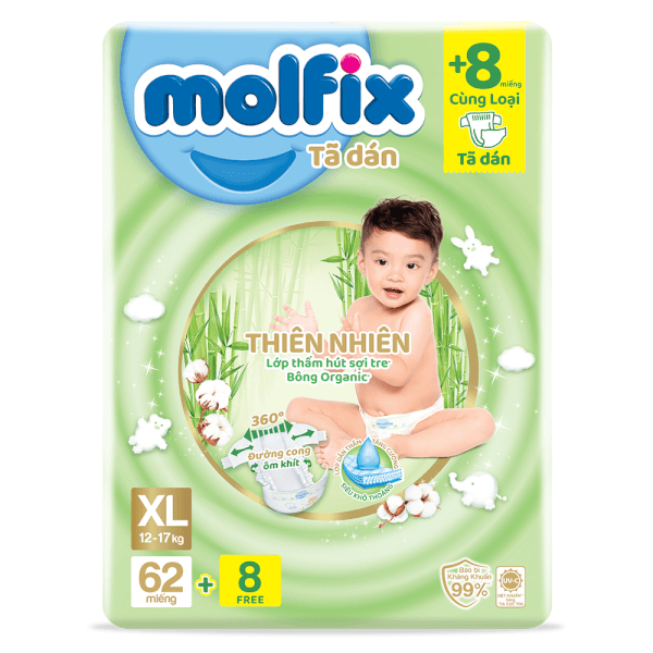 Tã/bỉm quần Molfix Thiên nhiên Ultra XL62 - Gói 62 miếng