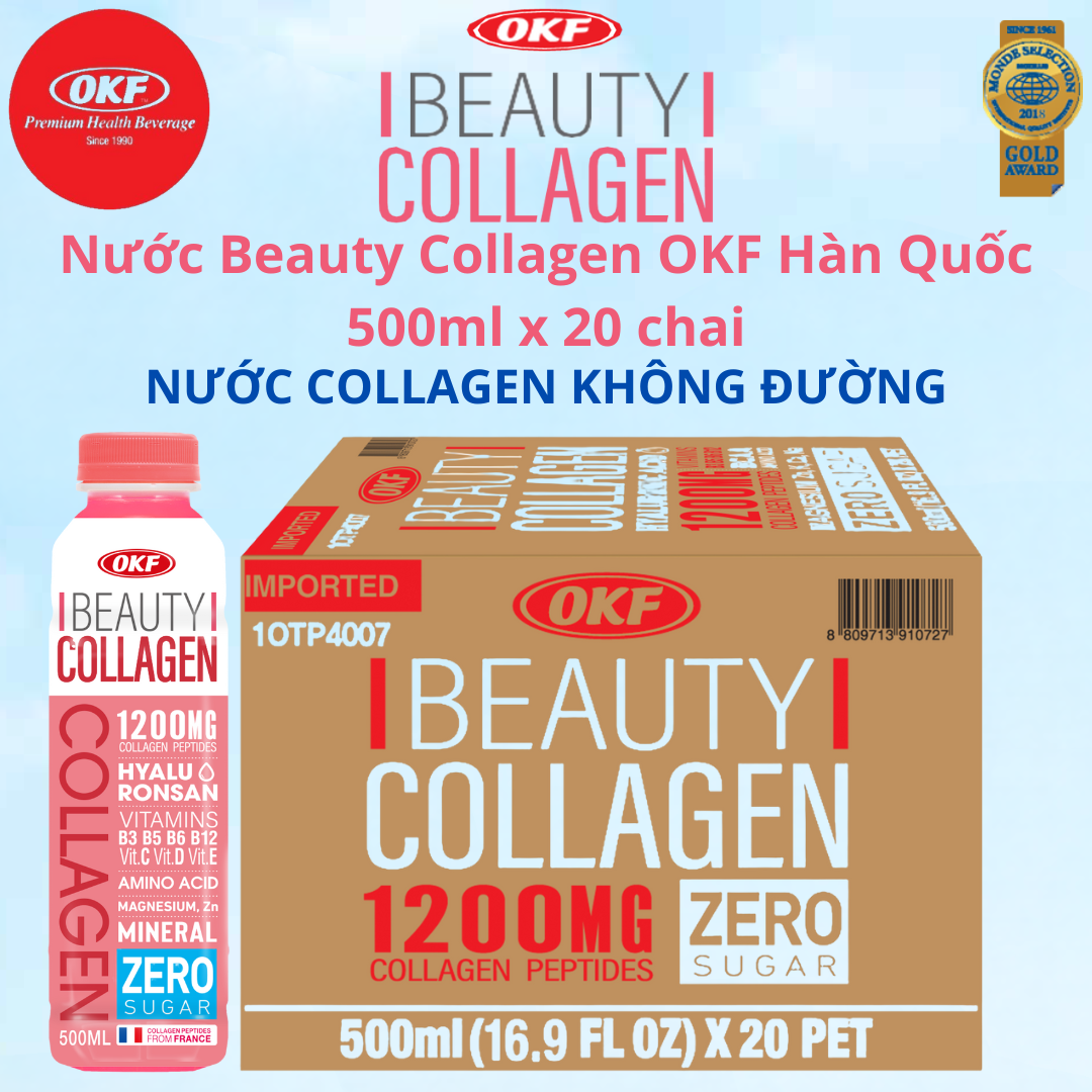 Nước Beauty Collagen (NƯỚC COLLAGEN KHÔNG ĐƯỜNG) OKF Hàn Quốc x 20 chai 500ml