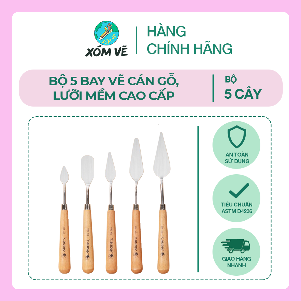 Bộ 5 bay vẽ cán gỗ, lưỡi mềm/ lưỡi cứng cao cấp