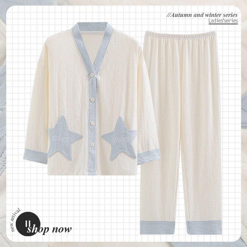 Bộ Pyjama Mặc Nhà Cotton Cổ Chữ V Phiên Bản Nâng Cấp Mới Nhất