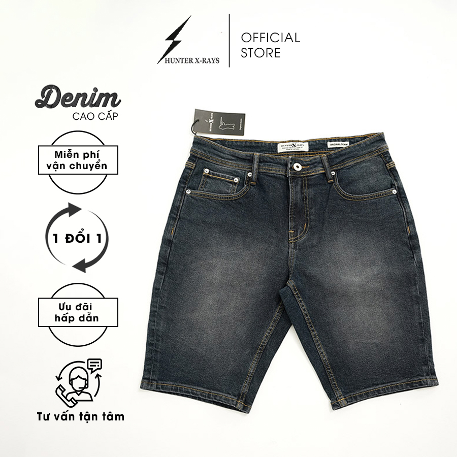 Quần Short Jeans Nam Cao Cấp HUNTER X-RAYS Form Slimfit Màu Xanh Đậm S31