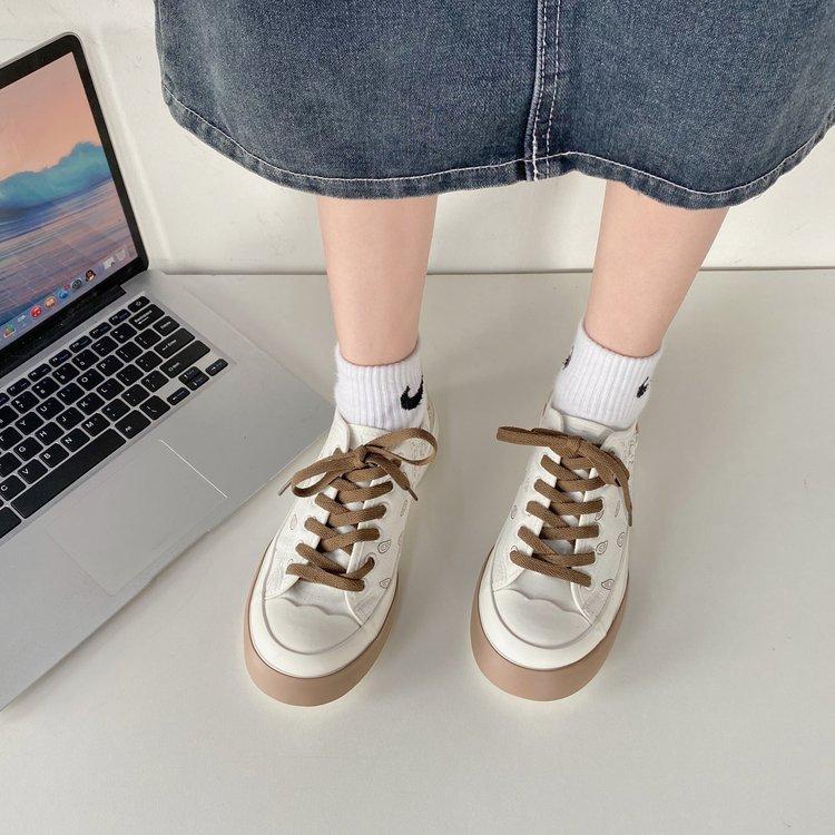 Giày Thể Thao Vải Canvas Đế Bằng Buộc Dây Cá Tính Hợp Thời Trang Cho Nữ