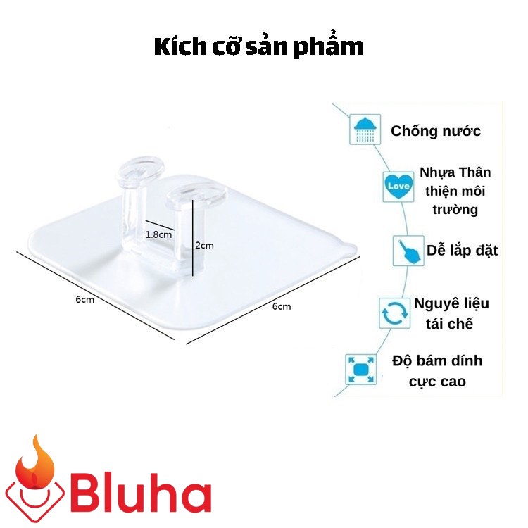 Combo Móc Dán tường treo dây điện, phích cắm, để sạc điện thoại 2 Tai Siêu dính - Móc Treo Đồ Đa năng nhà tắm nhà bếp