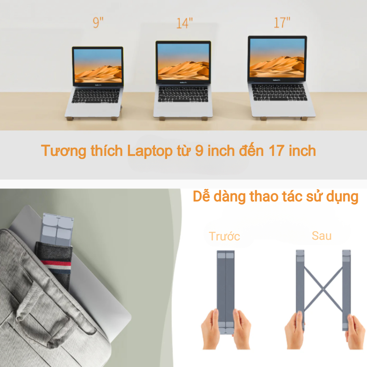 Giá đỡ laptop tản nhiệt gấp gọn Choetech H055 cho máy từ 9' đến 17' inch - Hàng chính hãng