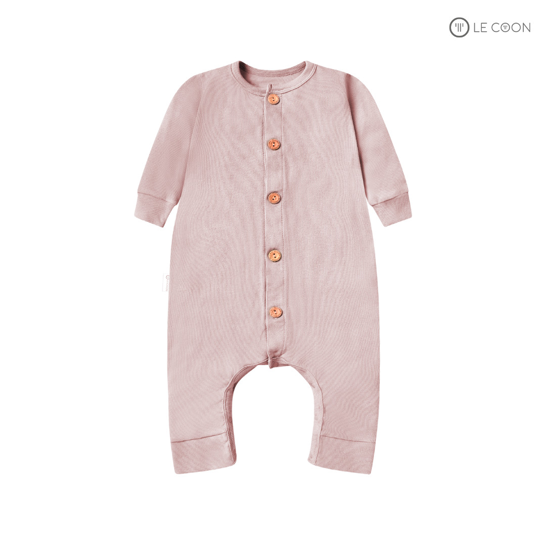 LE COON | Bodysuit Dài Nẹp Giữa Khuy Gỗ | Cotton Modal | 0 tháng-18 tháng