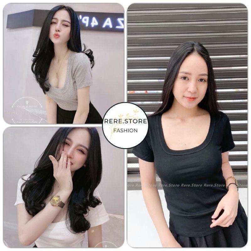 Áo thun nữ cổ vuông chất bozip tàu co giãn