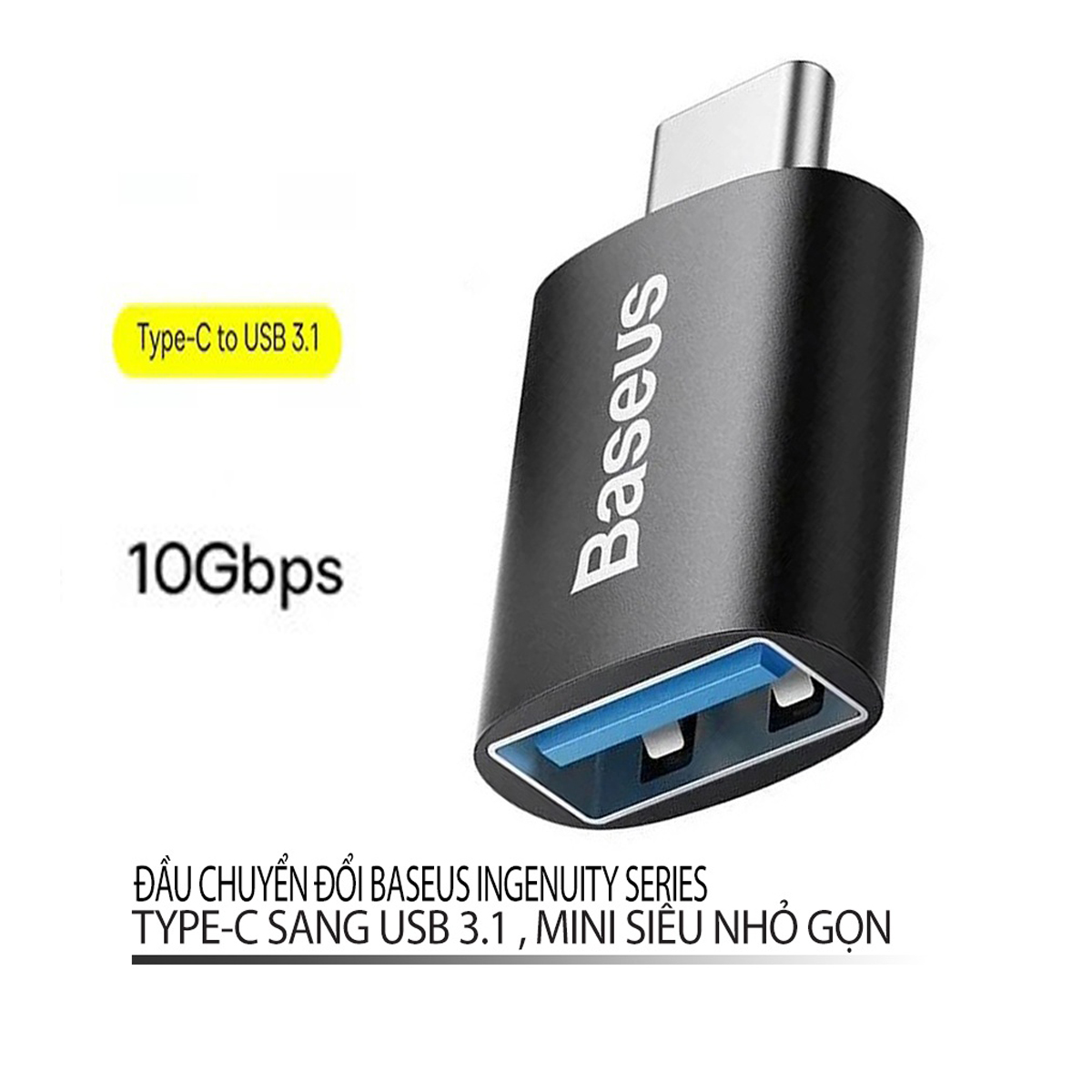 Đầu chuyển đổi Baseus Ingenuity Series Type-C sang USB 3.1 tốc độ truyền tải 10Gbps thiết kế nhỏ gọn - Hàng chính hãng