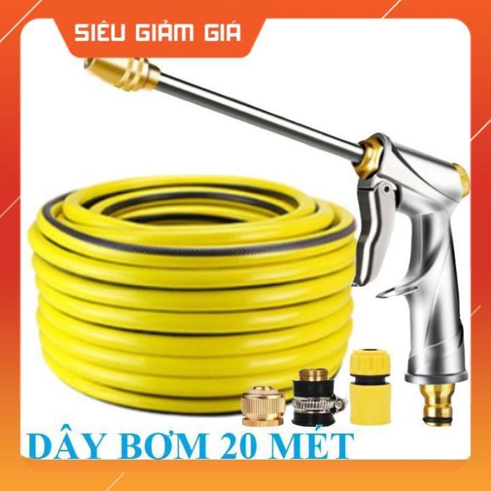 Bộ dây vòi xịt nước rửa xe, tưới cây . tăng áp 3 lần, loại 20m 206701-2 đầu đồng, cút, nối đồng nhựa