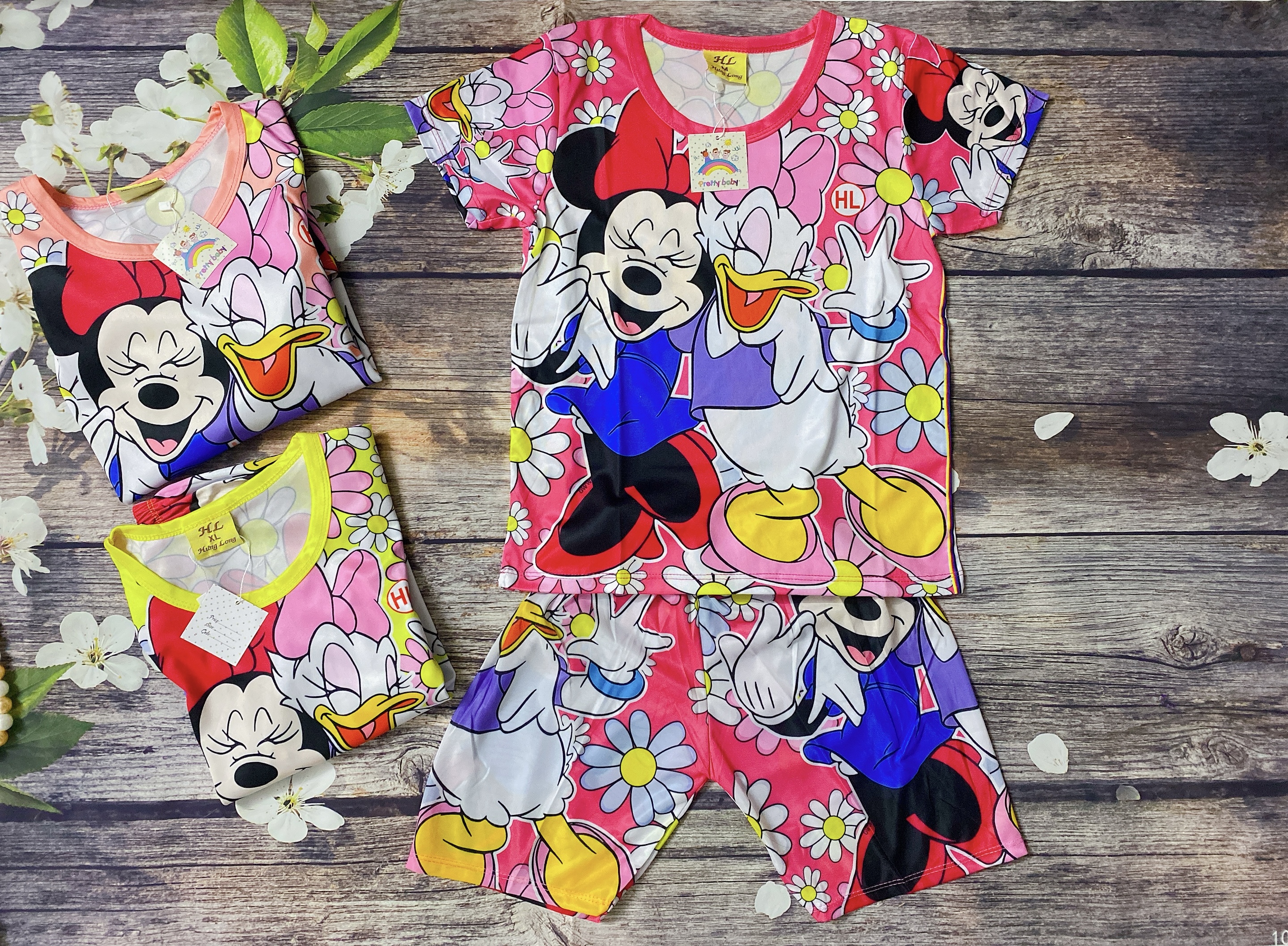 Bộ Thun Bé Gái Mickey, Size 29-33Kg, 7,5-8,5 Tuổi In 3D Áo Quần Thun Lạnh Dễ Thương