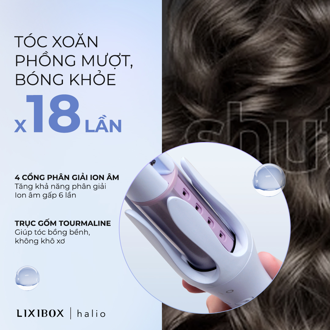 Máy Uốn Tóc Tự Xoay Ion Âm Halio InstaCurl Premium Automatic Hair Styler