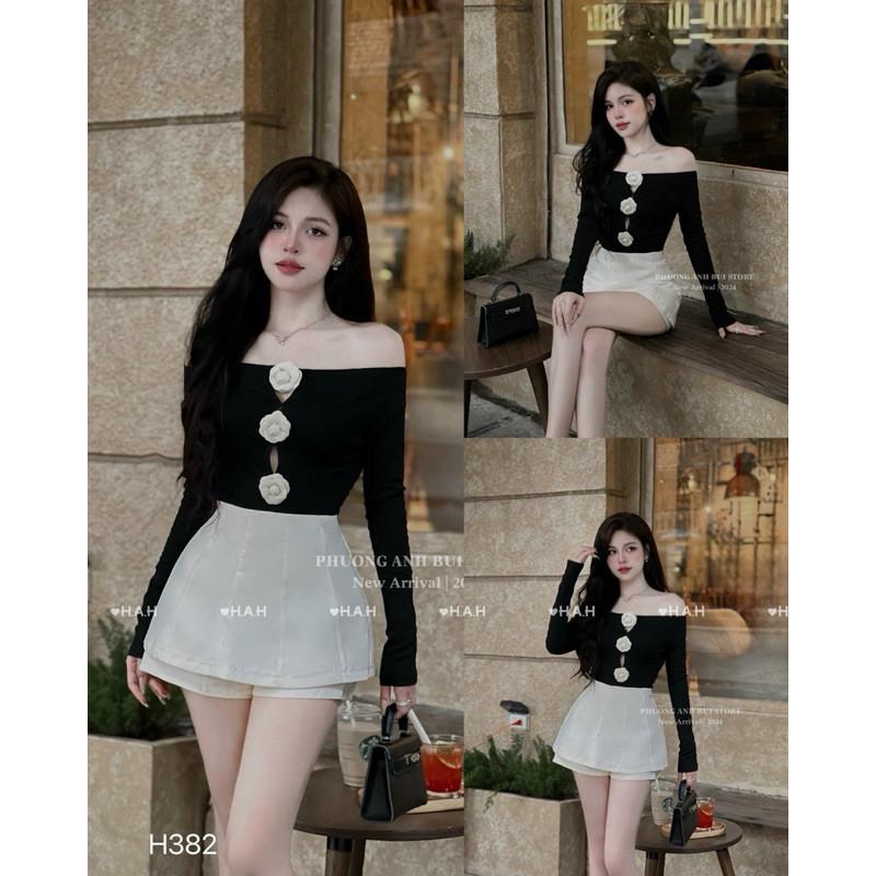 sét váy áo trễ vai 3 hoa trà ngực xịn xinh lắm  HAH BY JOLIE - Đen, Đen