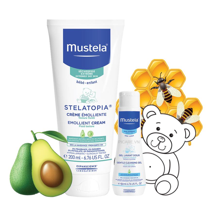 Mustela Kem Dưỡng Da Dành Cho Da Chàm Thể Trạng Stelatopia Emollient Cream 200ml Tặng Gentle Cleansing Gel 50ml