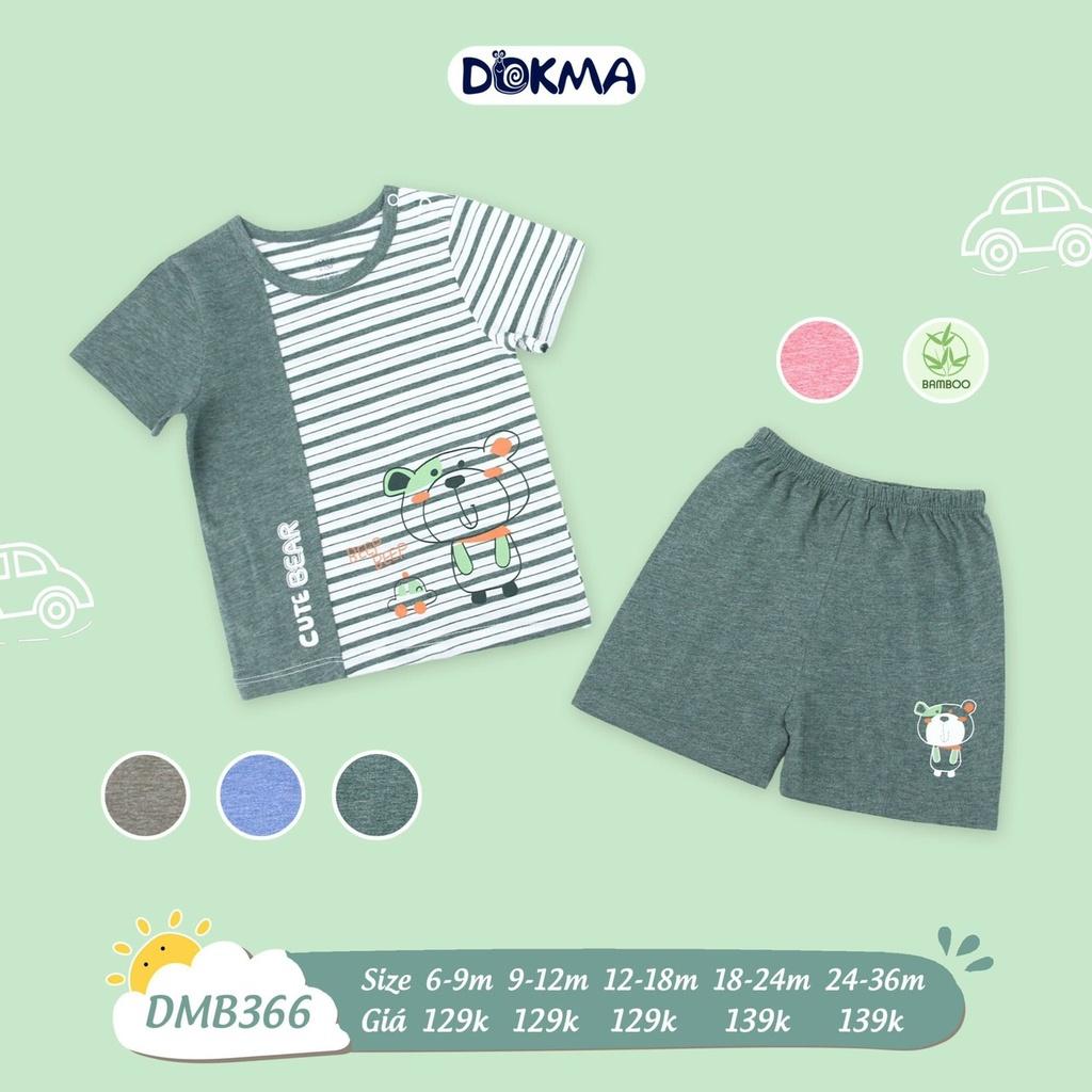 Dokma Bộ quần áo ngắn tay cài vai sọc bé trai bé gái sợi tre 6-36 tháng DMB366