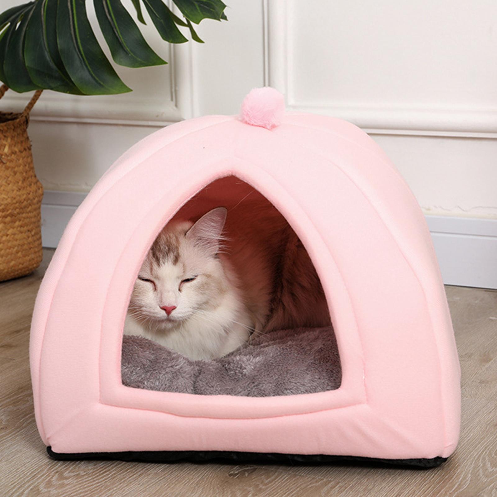 Plush Cave Pet Bed Dog Tent Hut Cozy Removable Washable Pad Cat Warm House for Kitten Sleeping Rabbit+Plush Cave Pet Bed Dog Tent Hut Cozy Removable W
