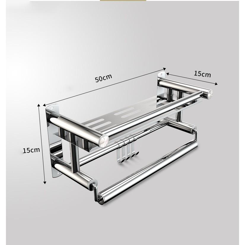 Kệ Inox Treo Đồ, Kệ Inox Treo Khăn Phòng Tắm Hàng Cao Cấp Giá Treo Khăn Dán Tường Không Cần Khoan Đục