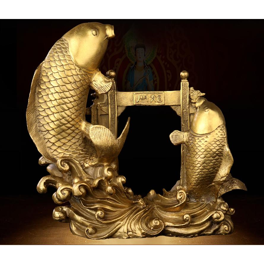 Tượng cá chép vượt Vũ Môn hóa rồng bằng đồng thau cỡ nhỏ
