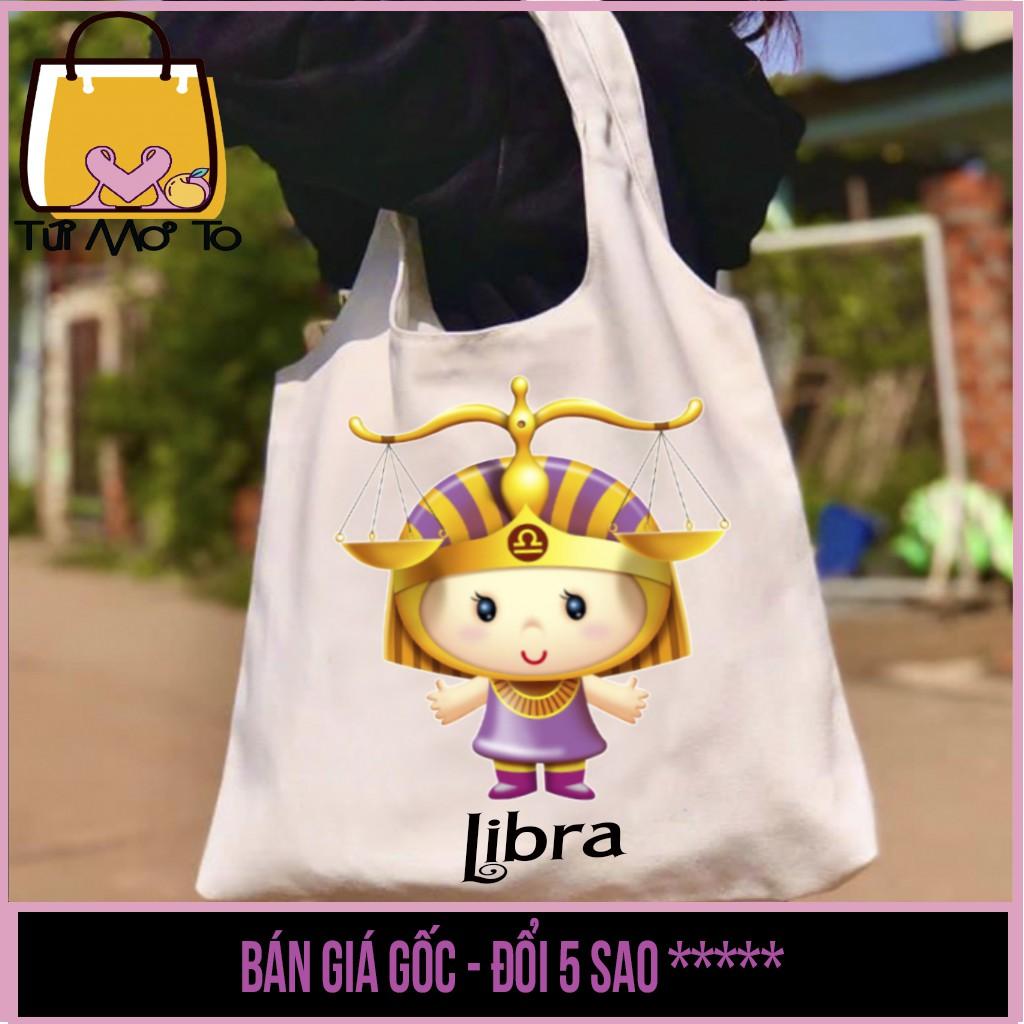 Túi tote túi vải túi canvas quai tròn có khóa kéo in hình 12 CUNG HOÀNG ĐẠO - Cung Thiên Bình (Libra) - Túi Mơ To store