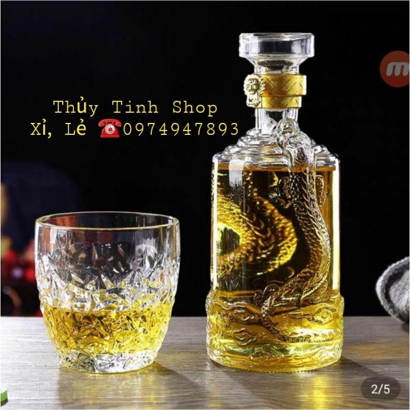 Chai, Bình Đựng Rượu Thủy Tinh Đẹp Rồng Nổi 500ml Cao Cấp