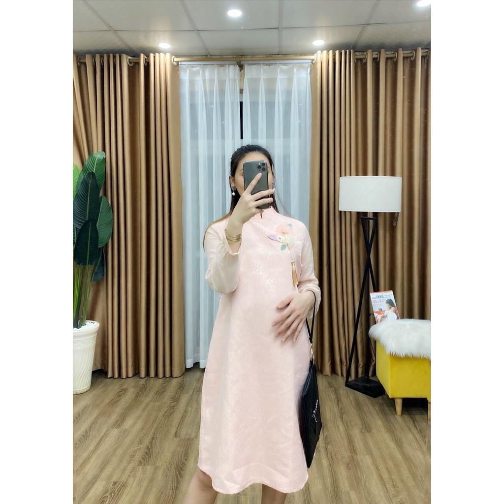 Váy bầu cách tân dáng suông chất gấm 45-70kg,Váy bầu thiết kế maternity dress