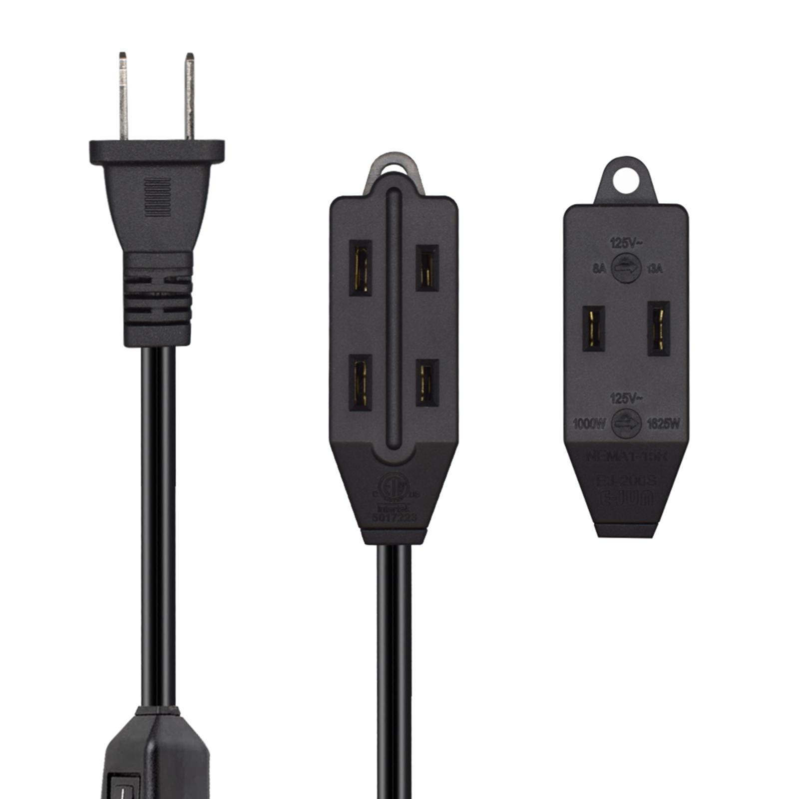 2 Prong Power Strip 1-15P to 1-15R with 12A Switch for Home Desktop Outdoor