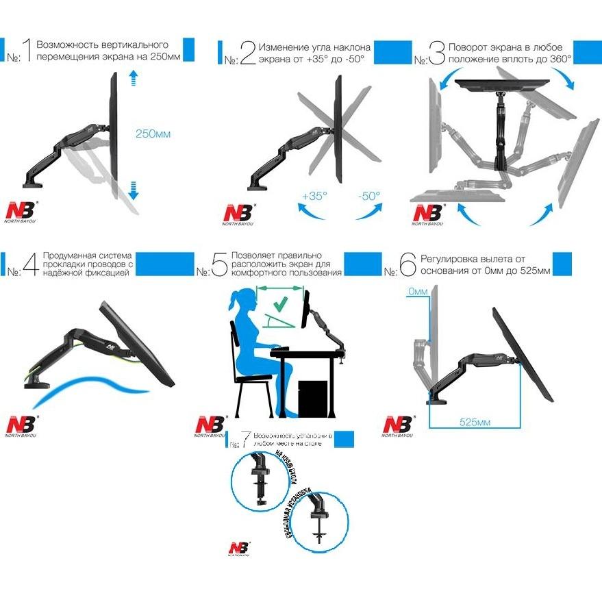 Giá treo màn hình máy tính nhập khẩu 1 tay NB F80 cho màn hình 17-27inch