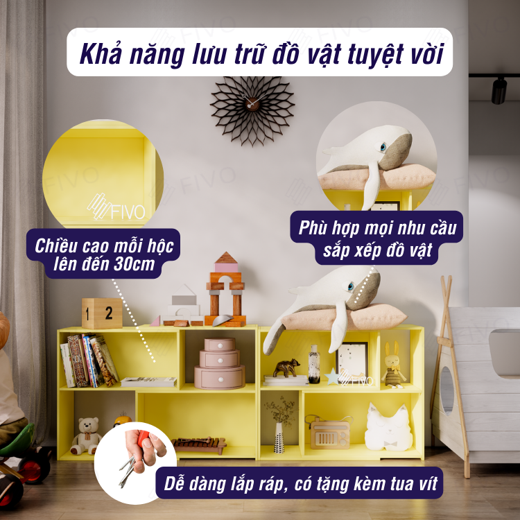 Kệ Sách Đa Năng Cho Bé FIVO FB71 Màu Vàng, An Toàn, Đa Dụng Với Tính Năng Đóng Mở Tiện Lợi - Hàng Chính Hãng