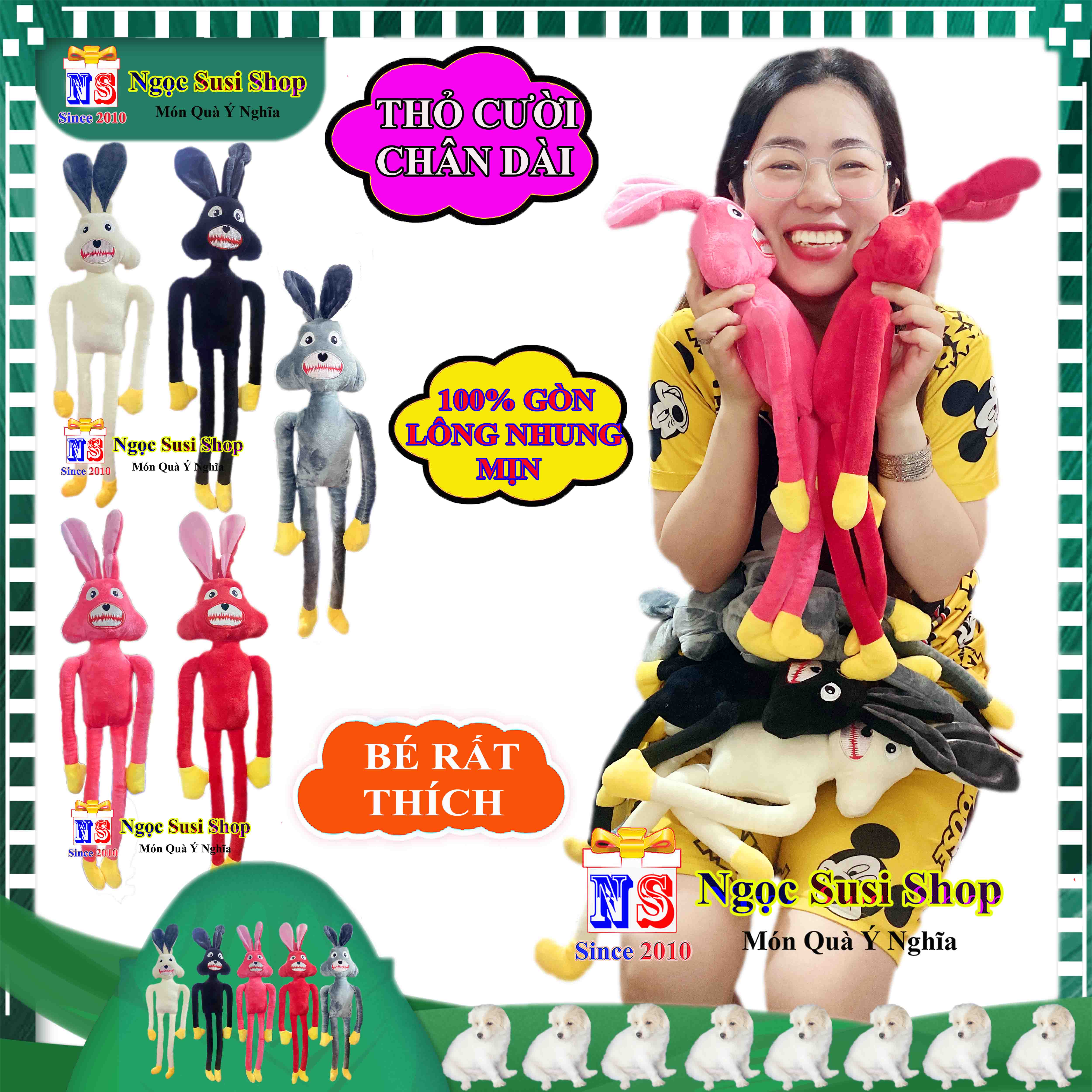 [NHƯ ẢNH] THÚ NHỒI BÔNG CON THỎ CƯỜI CHÂN DÀI CHO BÉ CẦM CHƠI SIZE NHỎ 60CM  - GẤU BÔNG HÌNH CON THỎ CƯỜI