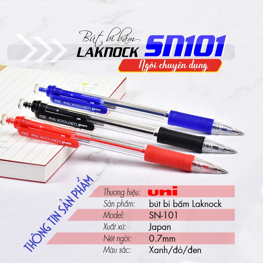 Bút bi UNI Laknock Fine SN-101 ngòi 0.7mm Nhật Bản (1 cây)