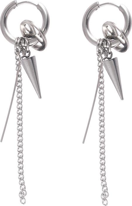 Bông tai nam mix biểu tượng hòa bình, đinh nhọn thả xích dài phong cách, cá tính