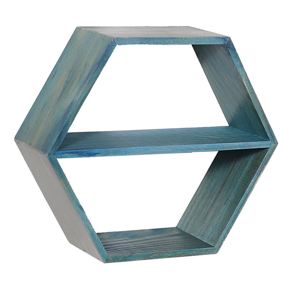Wall Mount Floating Shelf Organizer Hexagon Decorative Home Bathroom Blue