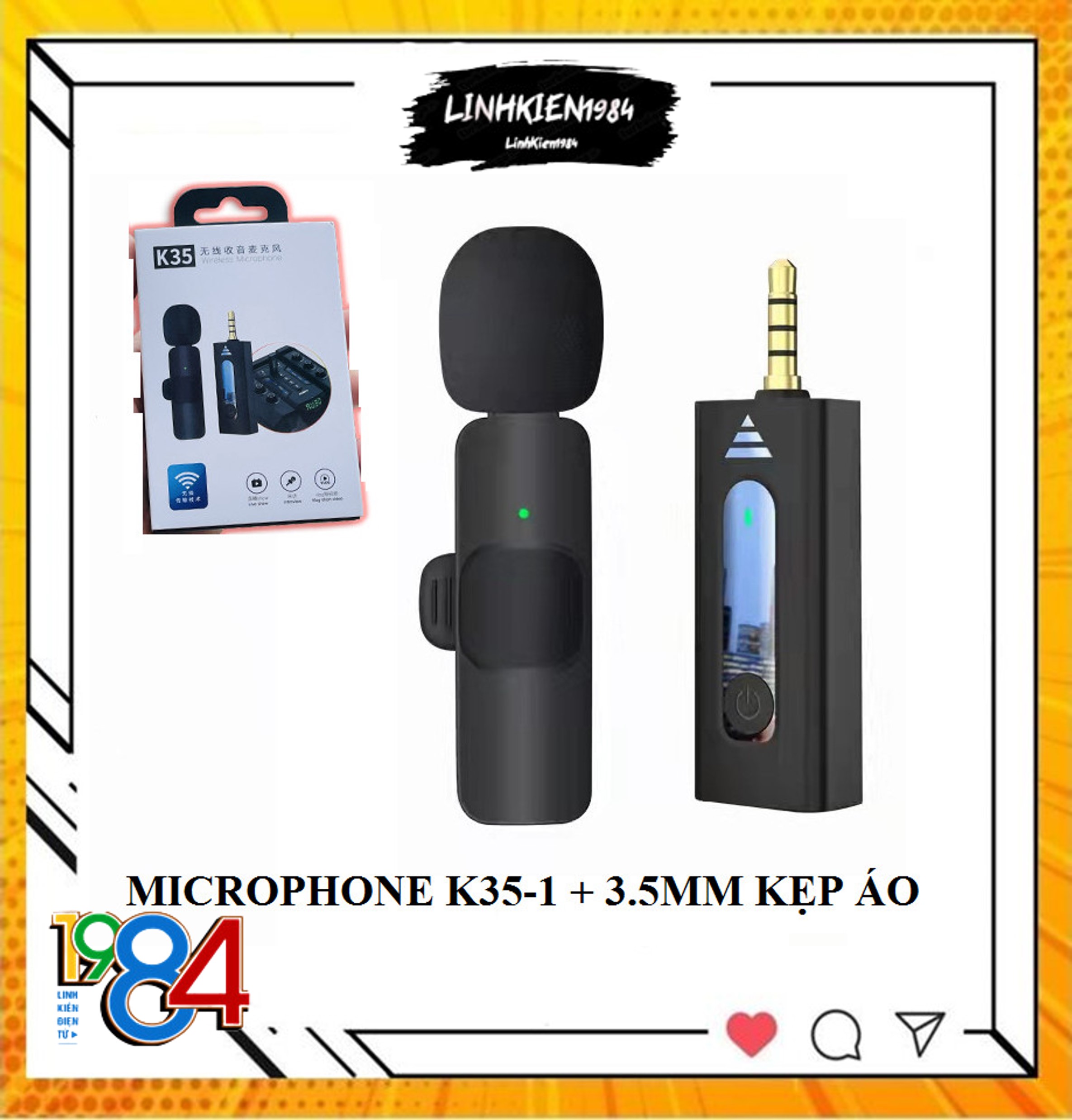 Micro thu âm không dây cài áo K35-1 khử tiếng ồn để livestream phát trực tiếp quay video cổng jack 3.5mm