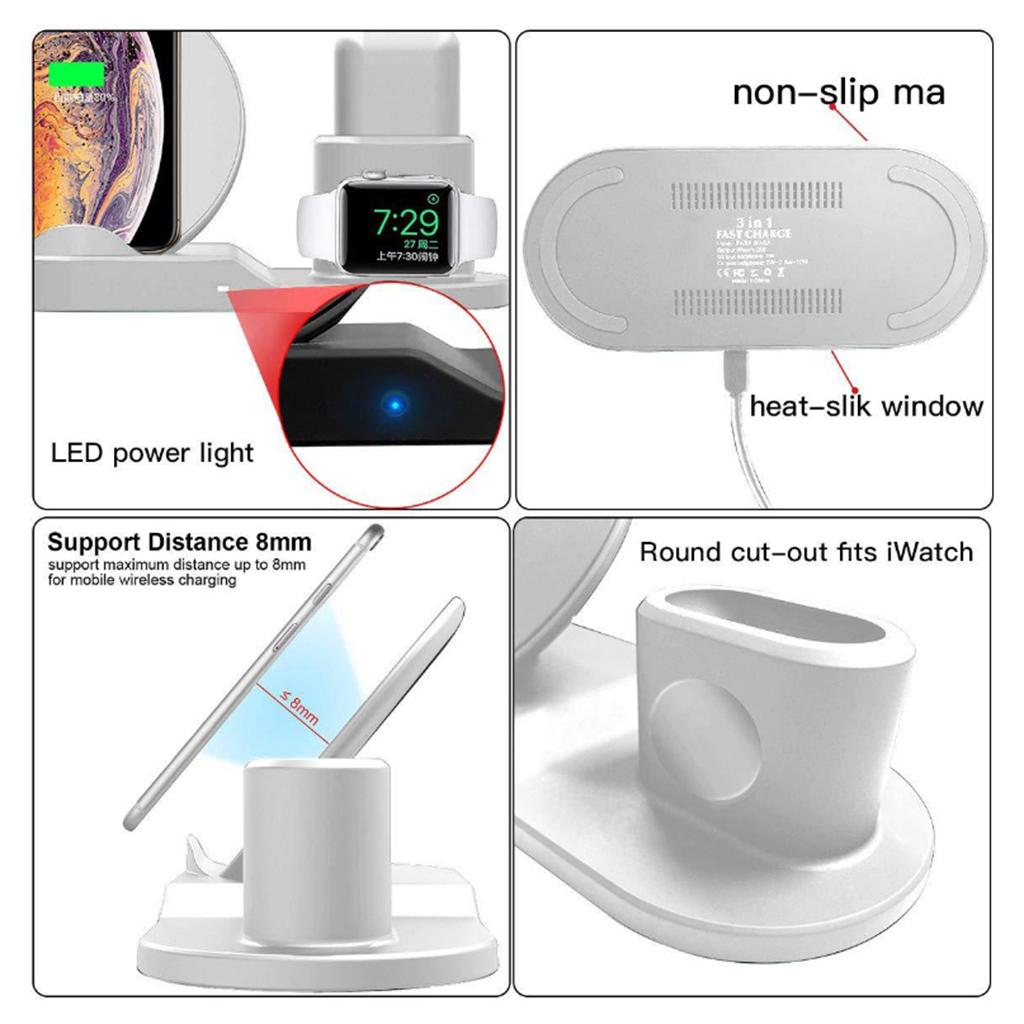 Charging Stand 3 In 1 Organizer Docking Station Multi-Function Wireless Charger Compatible With , IPod, Smartphones And Tablets