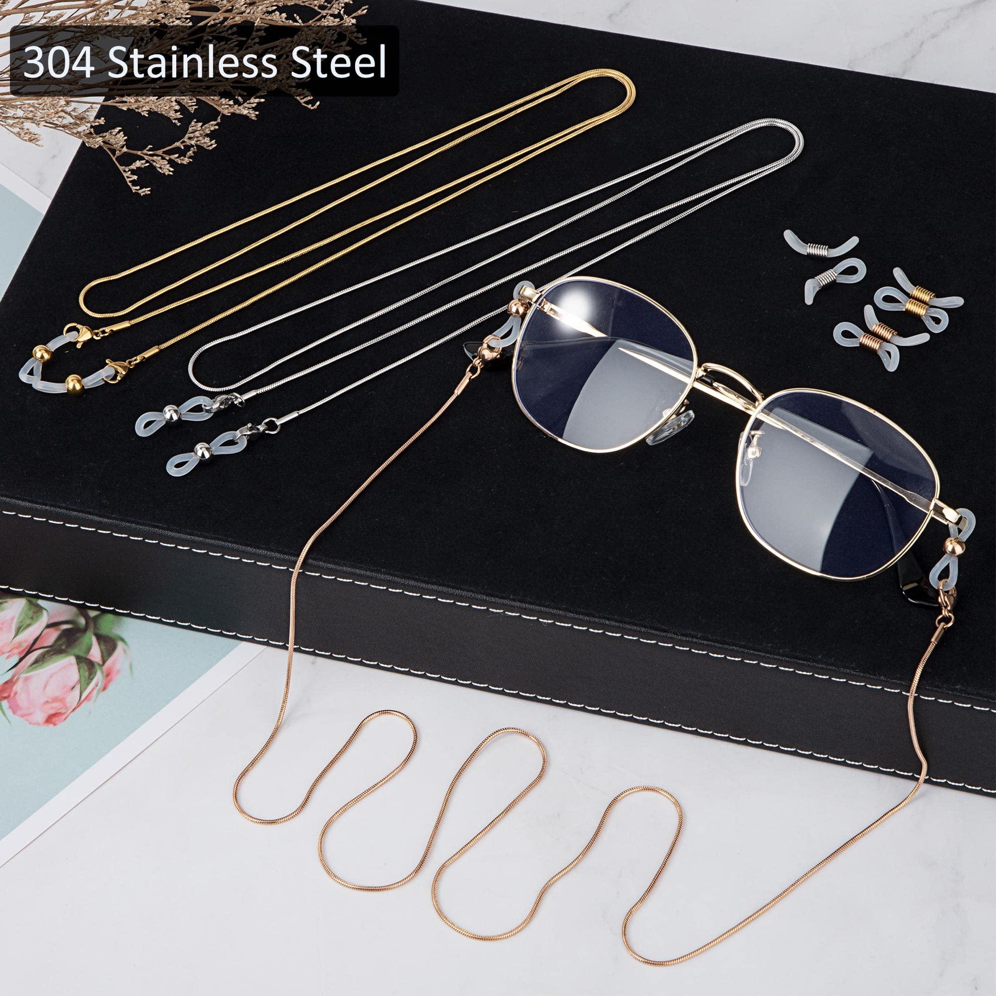 Chuỗi dây kính bằng thép không gỉ Chuỗi Kính kính râm với 12 chuỗi kính chống lại dành cho phụ nữ vàng vàng vàng 3 miếng