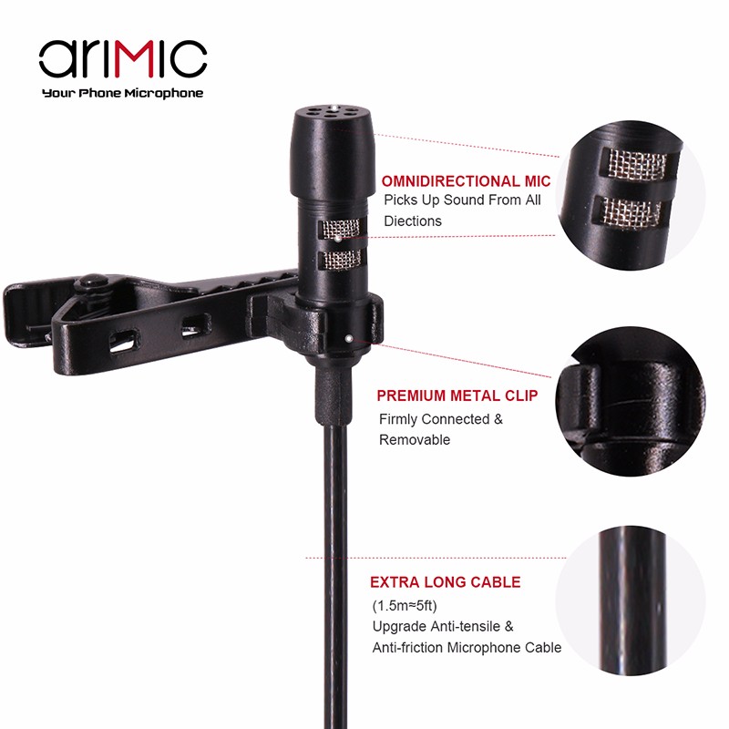 Micro cài áo cho điện thoại và máy ảnh AriMic Clip-on Lavalier - Hàng Nhập Khẩu