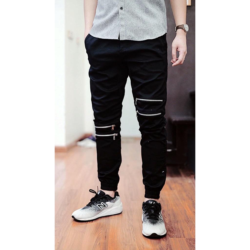 Quần jogger kaki nam nữ phối khóa gối vải xịn co giãn (4khoa