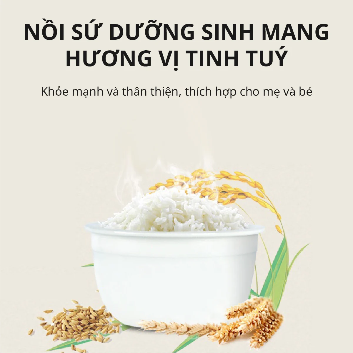 Nồi Cơm Điện Sứ Dưỡng Sinh Mishio MK365 lòng sứ nguyên chất 0.8L không chứa chất chống dính - Hàng chính hãng