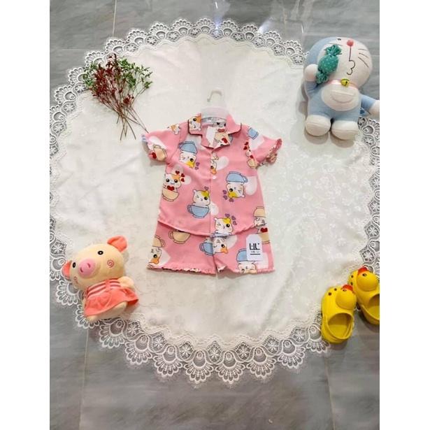 Bộ pijama lụa mịn ngắn bèo H&amp;U cho bé từ 10-18 kí