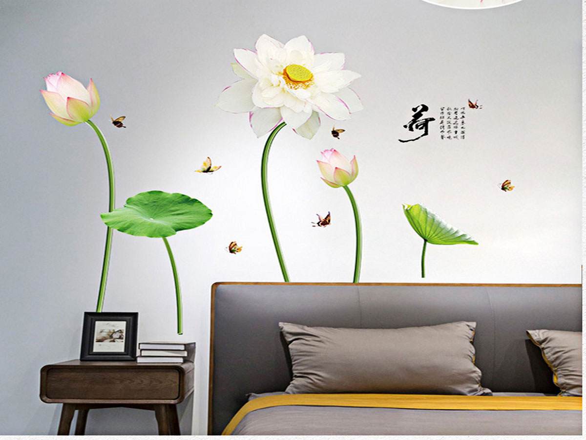 Decal dán tường hoa sen trắng bông to sk9272