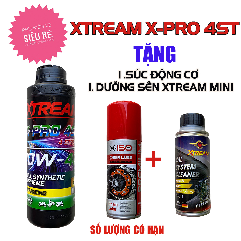Nhớt XTREAM X-PRO 4ST City Racing 1L + DƯỠNG SÊN Xtream 100ml + SÚC ĐỘNG CƠ Xtream 50ml