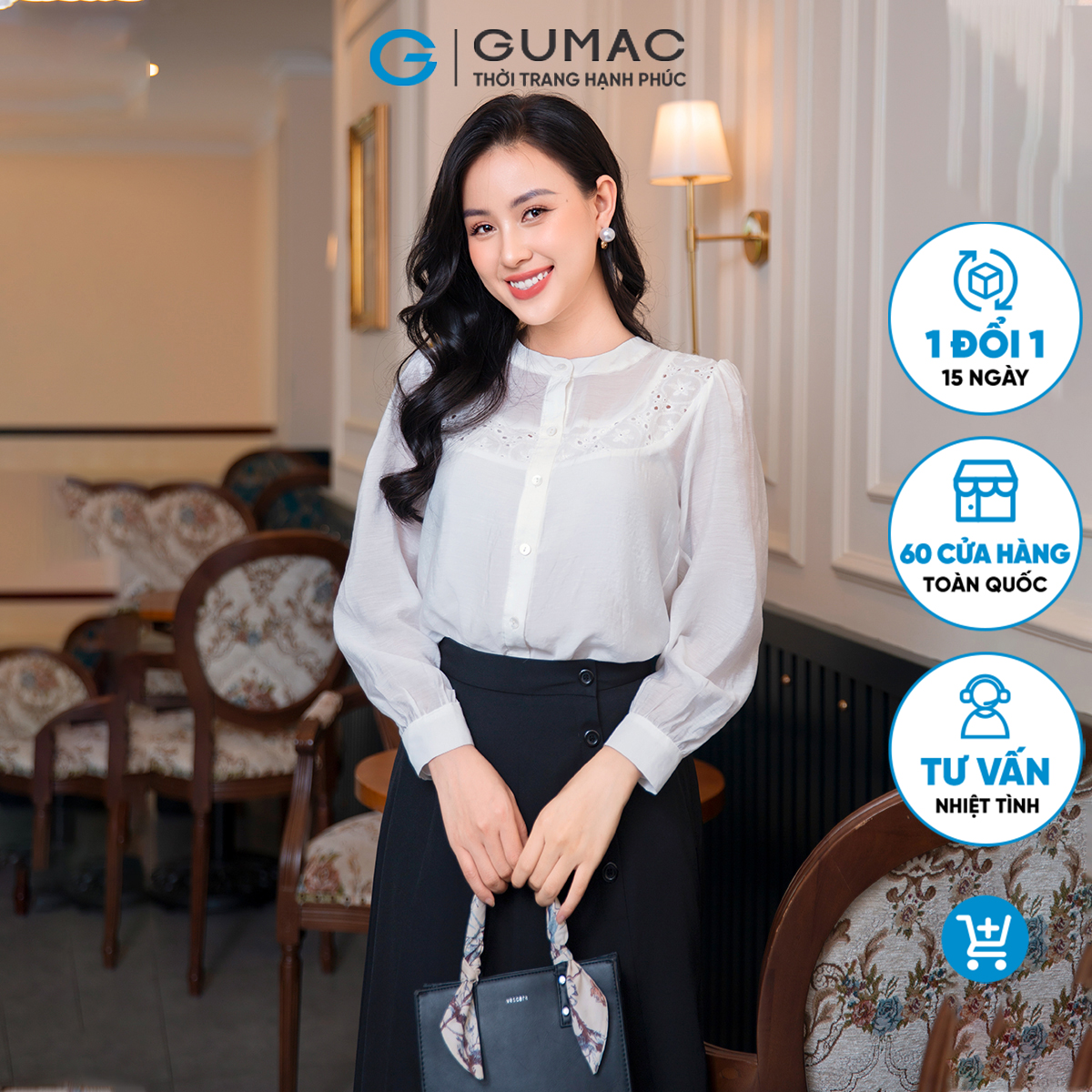 Áo kiểu phối đô vải tơ mềm mát công sở đi tiệc sang trọng thời trang GUMAC AD09052