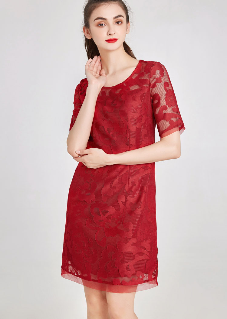 Đầm suông voan lưới in hoa nổi HH0A1065