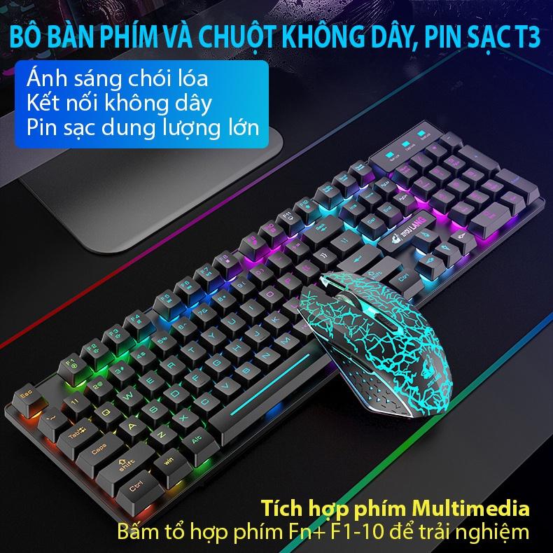 Bộ bàn phím chuột không dây Coputa chuột bàn phím gaming giả cơ chơi game Full LED RGB T3